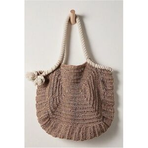 New Free People Anju Amalfi Jute Bag Tote Woven Beach Tan Cream